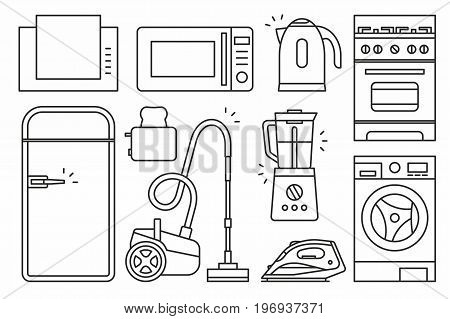A vector collection of home appliance icons and line illustrations