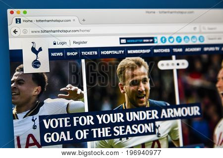 LONDON UK - JUNE 8TH 2017: The homepage of the official website for Tottenham Hotspur Football Club on 8th June 2017.