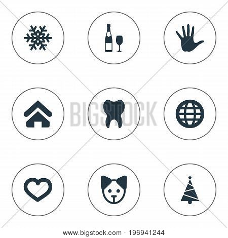Elements Earth, Dog, Alcohol And Other Synonyms Dog, Home And Cure.  Vector Illustration Set Of Simple Brood Icons.