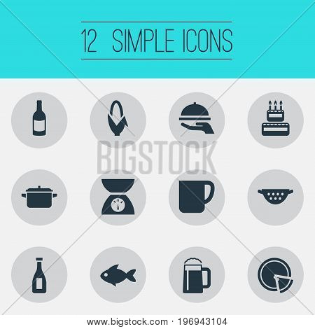 Elements Scales, Rinser, Hot Dish And Other Synonyms Wine, Bottle And Italy.  Vector Illustration Set Of Simple Preparation Icons.
