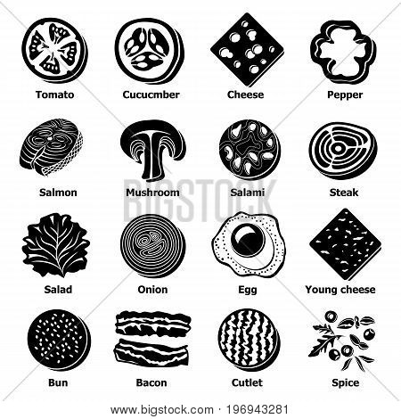 Slice food icons set. Simple illustration of 16 slice food vector icons for web
