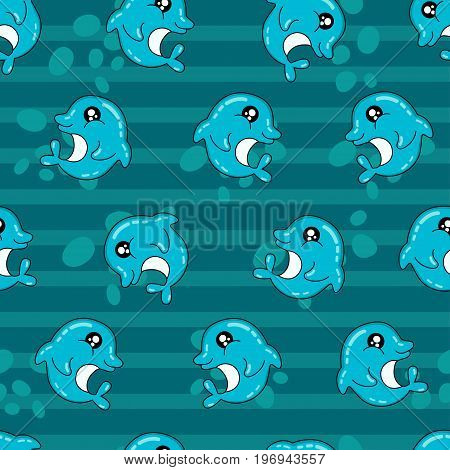 Cute Kids Pattern For Girls And Boys. Colorful Dolphin On The Abstract Bright Background Create A Fu