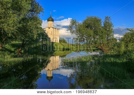 Pokrov Nerl cathedral landmark Russia Vladimir region reflections water twelve century