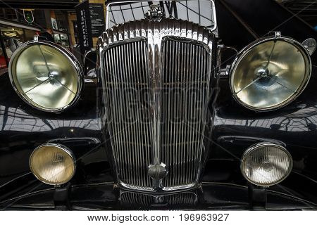 BERLIN - MAY 10 2015: Fragment of a luxury car Daimler DE 36 (Straight-Eight Hooper Landaulet) 1949. 28th Berlin-Brandenburg Oldtimer Day
