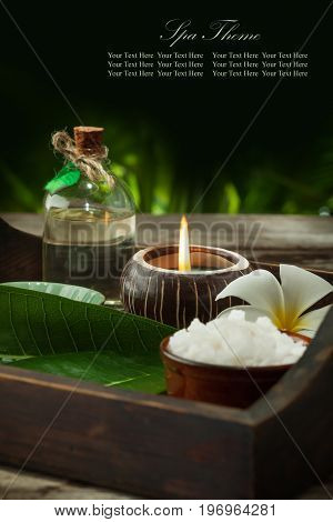 close up view of spa theme objects on color back. banner, space for text.
