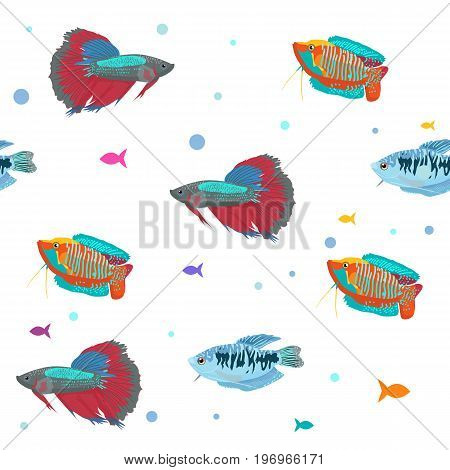 Fishes seamless pattern. Cute cartoon aquarium fish