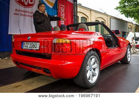 BERLIN - MAY 10 2015: Roadster BMW Z1. Rear view. 28th Berlin-Brandenburg Oldtimer Day