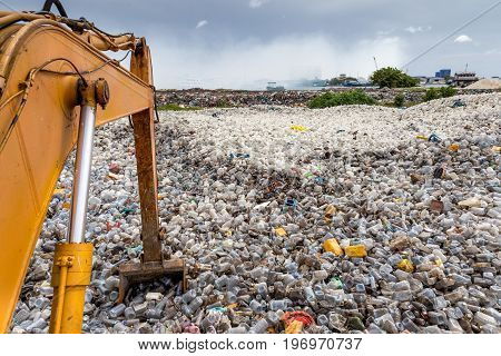 plastic waste dumping landfill site and open burning area