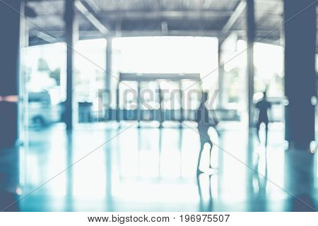 Blur Background,people Walking At Corridor In Convention Hall, Office Building Hall Way Background
