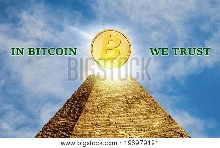 Bitcoin cryptographically secured chain In god we trust concept