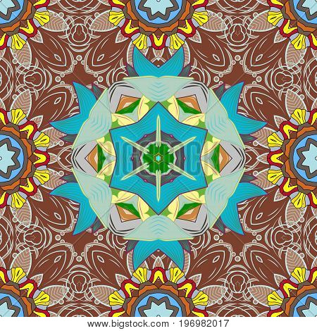 Spiritual and ritual symbol of Islam Arabic Indian religions. Geometric circle element in glod colors. Vector Round Ornament Pattern. Mandala on colorful background.
