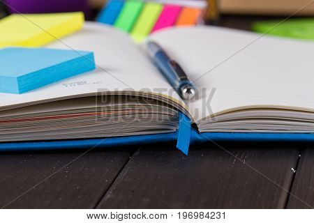 Planning your day A day blank day planner with a blue pen