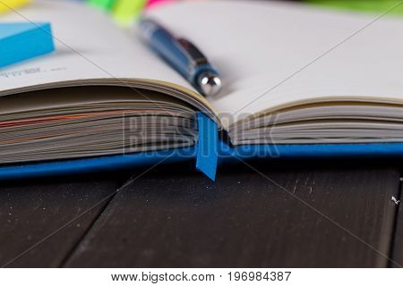 Planning your day A day blank day planner with a blue pen