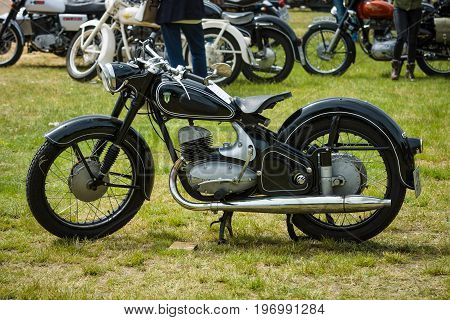 PAAREN IM GLIEN GERMANY - MAY 23 2015: Motorcycle DKW RT175S 1955. The oldtimer show in MAFZ.