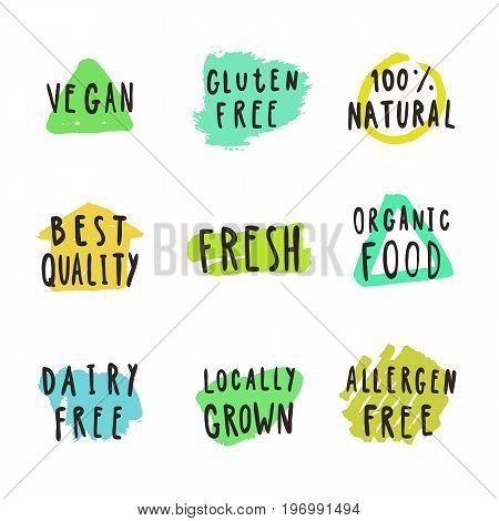 Fresh, Vegan, Natural. Food And Drink Badges