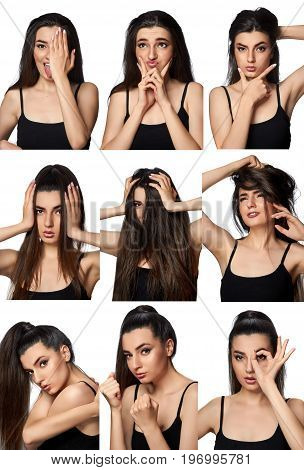Multiple collage of a beautiful young woman with different expressions