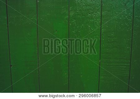 Background Of Green Flaky Wood Backdrop Of Green Colored Wooden Panels With Aged Flaky Surface