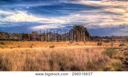 Abstract Rock Formation Near Stone Window At Isalo National Park At Sunset In Madagascar