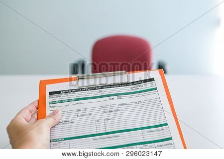Seeking Job Concept, Filling Up The Information In An Employment Application Form