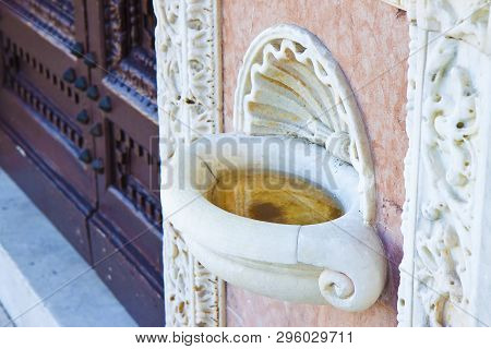 Inlaid Marble Holy Water Font In An Italian Church
