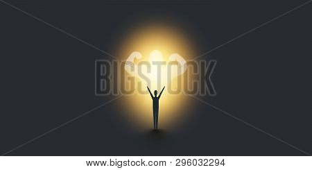 New Possibilities, Hope, Dreams Concept - Man Standing In Front Of A Bodybuilder Silhouette