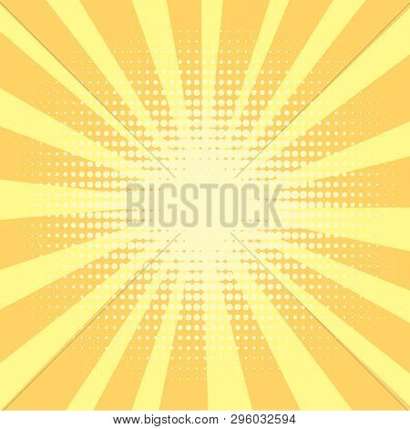 Pop Art Background, Orange. Rays Of The Sun Are Yellow And Circles. Retro Style, Comic Emulation. Pr