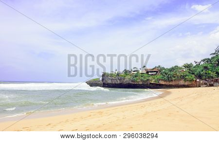 Natural Views Of The South Coast In The Yogyakarta Region. This Beach Is Named 