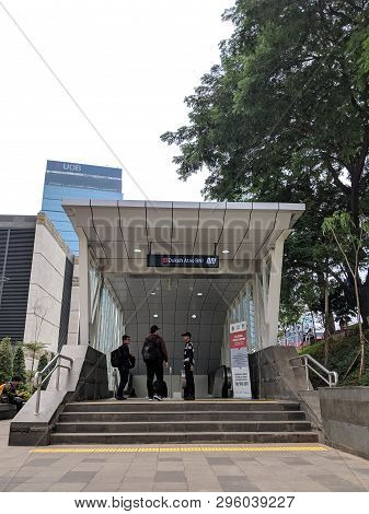 Jakarta, Indonesia - April 7, 2019: Entrance Gate Of Dukuh Atas Bni Mrt Jakarta Station In Sudirman 