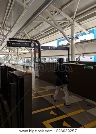 Jakarta, Indonesia - April 7, 2019: Passengers Exit The Platform At Cipete Mrt Station.