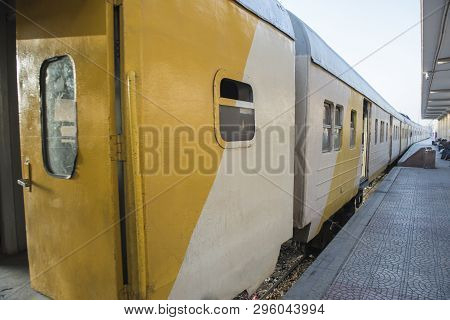 Old Railway Carriages At A Train Station Platfom In Urban City At Luxor Egypt