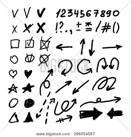 Marker Style Set Hand Drawn. Text Mark Templates. Lines, Stroke, Shapes