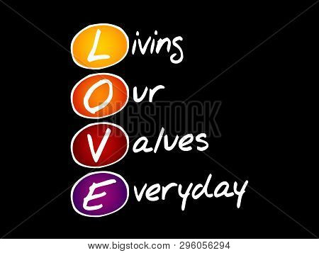 Love - Living Our Values Everyday, Acronym Business Concept