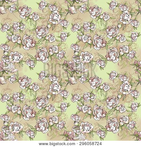 Floral Seamless Pattern. Hand Drawn Illustration. Fullsize Raster Atrwork.