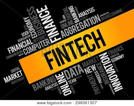 Fintech Word Cloud Collage, Business Concept Background