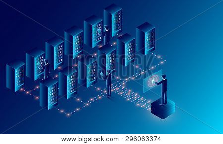 Datacenter Server Room Cloud Storage Technology And Big Data Processing Protecting Data Security Con