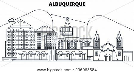 Albuquerque, United States, Flat Landmarks Vector Illustration. Albuquerque Line City With Famous Tr