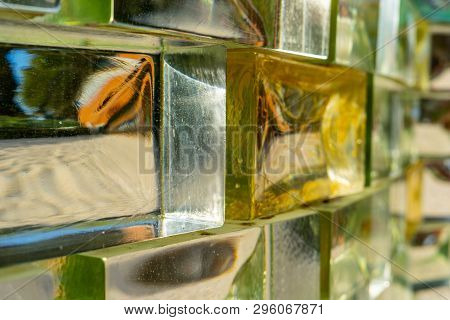 Glass Blocks Background, Glas Wall Texture With Colors Inside, Glass With Cooler Inside,