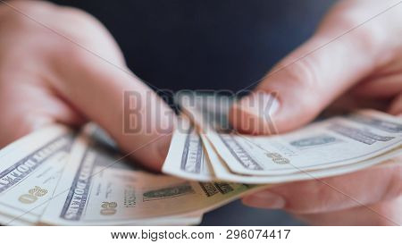 Businessman Hands Counting Many American 20 Dollars Banknotes 4k Close Up Slow Mo