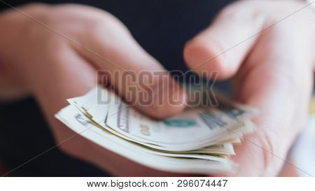 Businessman Hands Counting Many American 20 Dollars Banknotes 4k Close Up Slow Mo