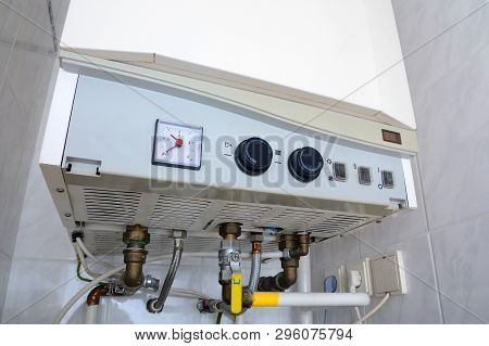 Connection Of Home Water Heater. Domestic Double-circuit Gas Boiler Plumbing Connections