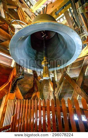 Paris, France - July 2, 2017: Bell Of Notre Dame Cathedral Of Paris, Interior. Our Lady Of Paris Chu