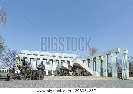 Warsaw, Poland. April, 2018.   Panoramic View Of The Monument To The Warsaw Uprising