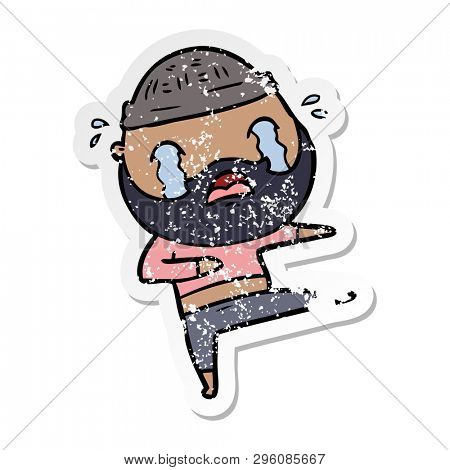 distressed sticker of a cartoon bearded dancer crying