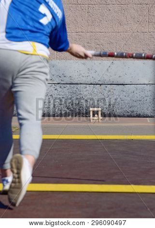 Gorodki - Russian Folk Sports Game. In This Game You Need Specific Distances To Smash Figures Made I