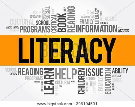 Literacy Word Cloud Collage, Education Concept Background