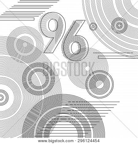 96 Anniversary Numbers With Rings. Celebrating Anniversary Event Party Template. Black And White Vec