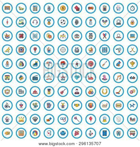 100 Entertaiment Industry Icons Set. Cartoon Illustration Of 100 Entertaiment Industry Icons Isolate