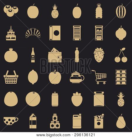 Fruit And Drink Icons Set. Simple Style Of 36 Fruit And Drink Icons For Web For Any Design