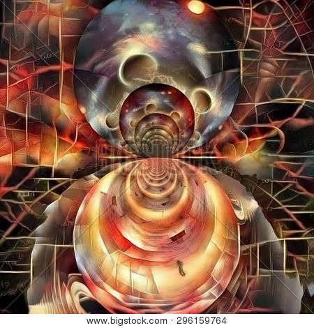 Eternity. Deep Space Fractal Painting. Multi layered spaces represents endless dimensions. 3D rendering