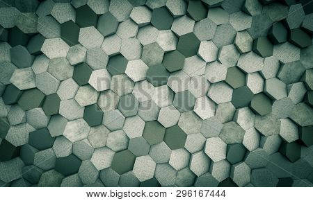 3d rendering image of a concrete background with hexagonal shaped elements.